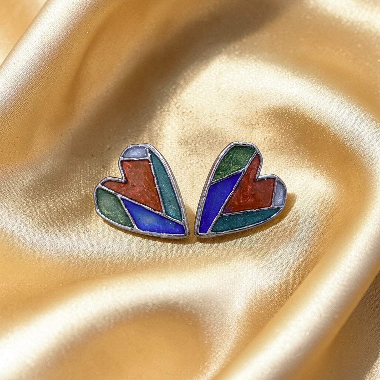 Boucles d'oreilles - coeur vitrail